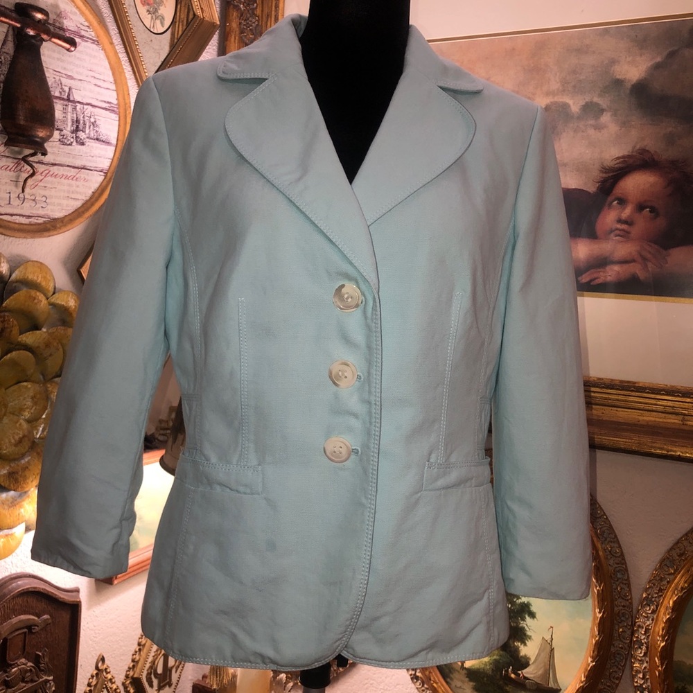 PREOWNED ANNTAYLOR SZ 12 Women's Light Blue Blazer has Lining, 100%cotton